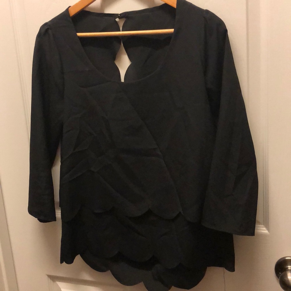 Black mid length layered scallop blouse  open back